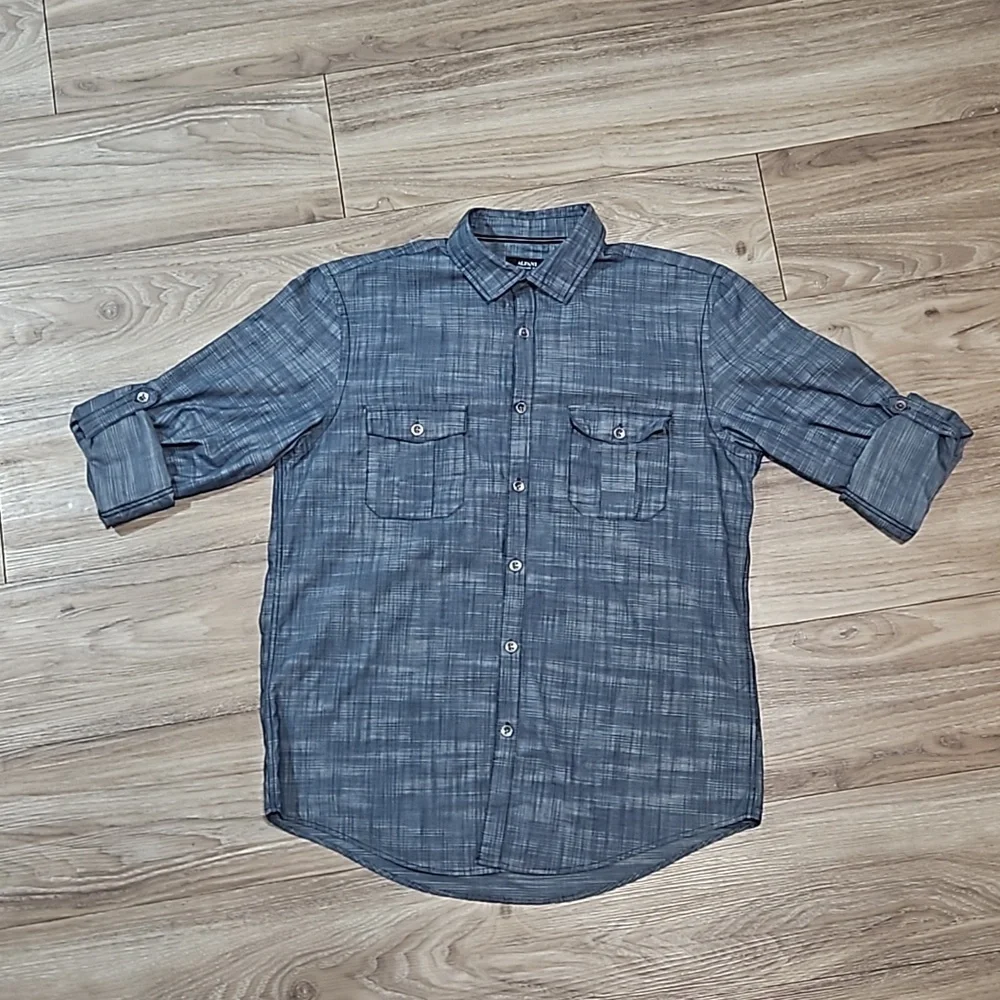 Alfani Regular Fit Long Sleeve Button Up Blue Shirt Men's Medium - Picture 9 of 13